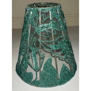 Blueish Green Beaded Metal Lamp Shade Boho Style New